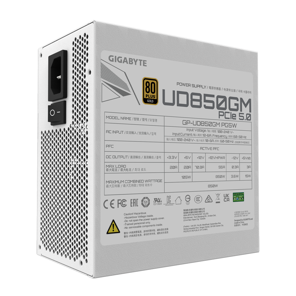 Fuente Gigabyte 850w Ud850gm 80 Gold Modular Pg5 Blanca