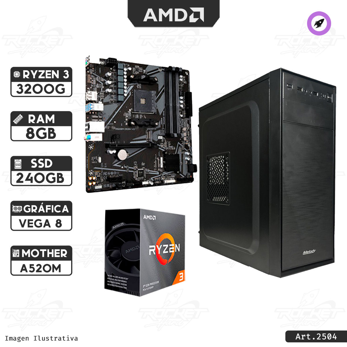 Pc Kit Ryzen 3 3200g - 8gb Ram - 240gb - Kit Gabinete