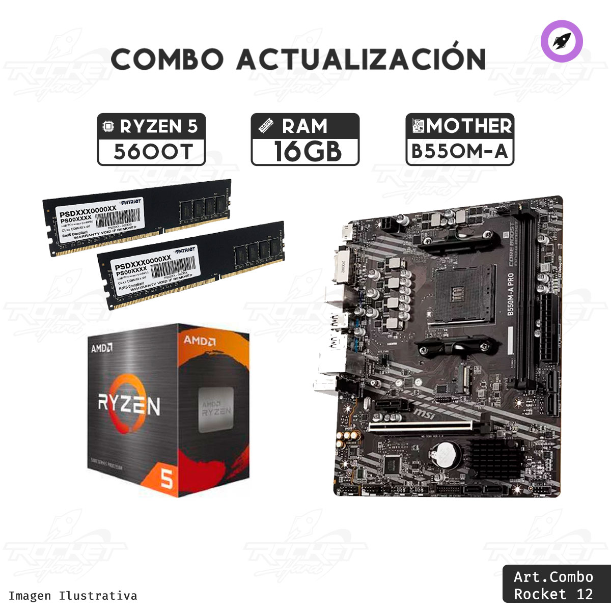 Combo Rocket Ryzen 5 5600t - B550m - 16gb