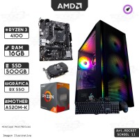 ROCKET SCHOOL 11 - RYZEN 3 4100 - A520M-A - 16GB - 500GB - RX 550 2GB - GABINETE RGB - PERIFERICOS