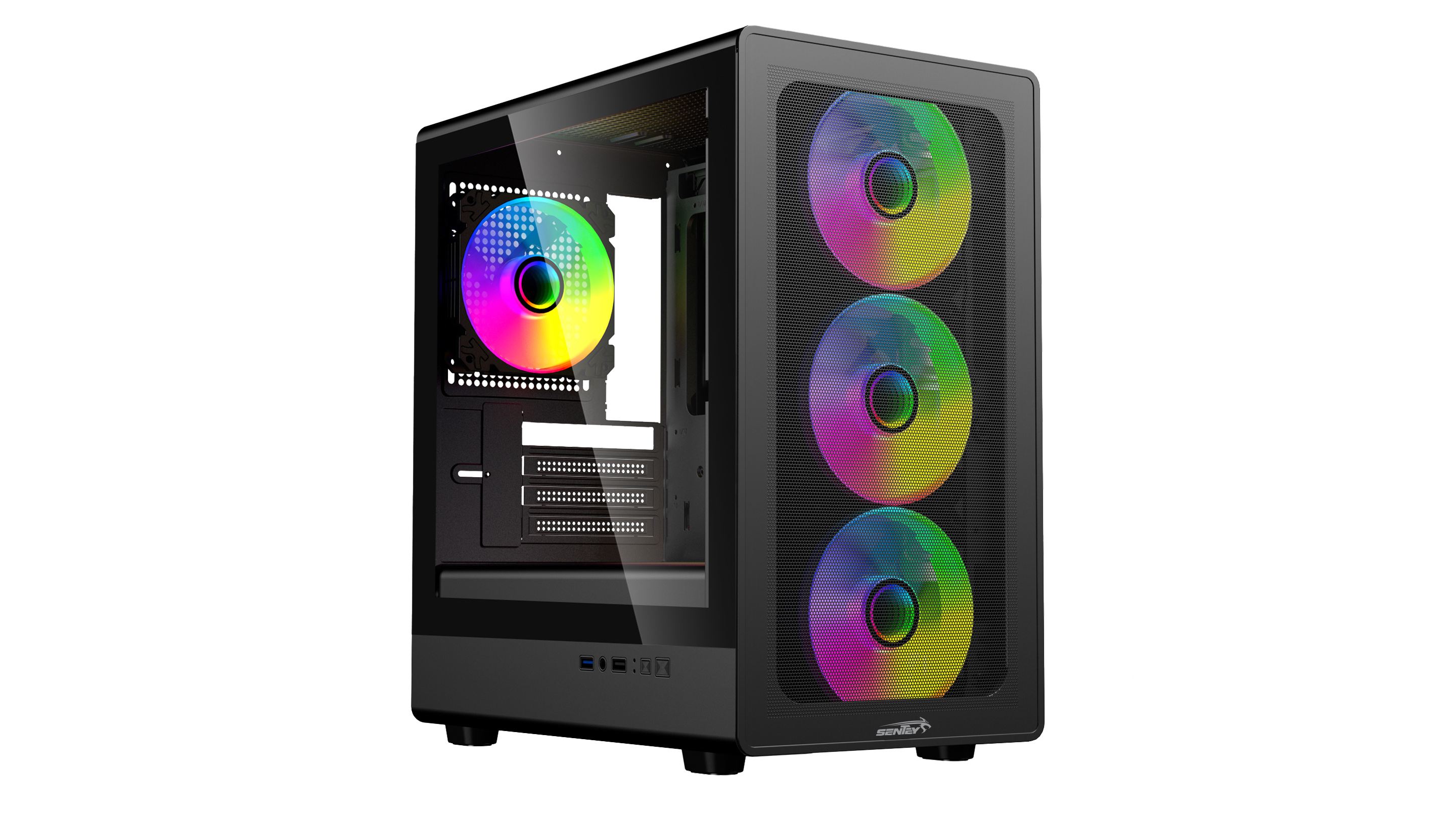 Gabinete MESH Sentey Mantis Vidrio templado lateral + 4 COOLERS ARGB