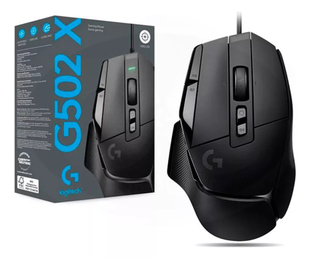 Mouse Gamer Logitech G502X Sensor Hero 25K 13 botones programables memoria interna