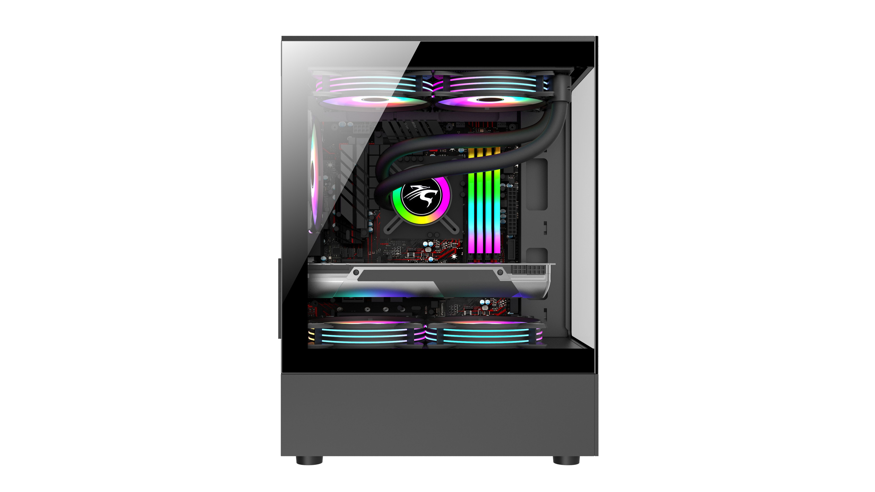 Gabinete Sentey H10 negro con vidrio templado lateral y frontal con 5 fan ARGB
