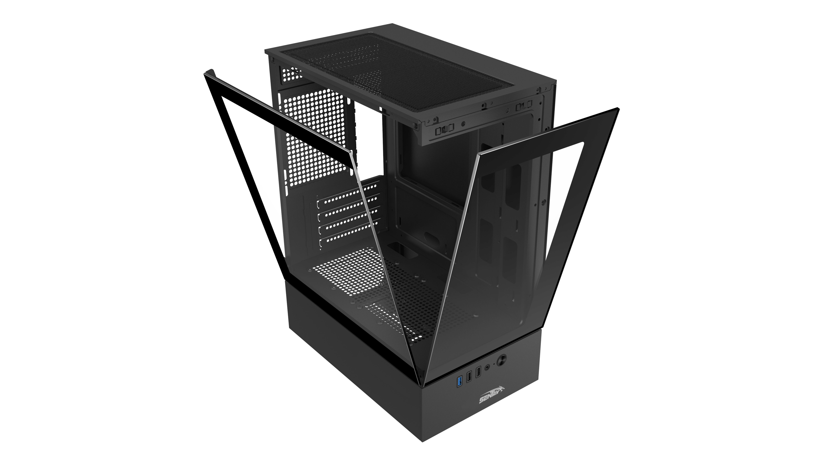 Gabinete Sentey H10 negro con vidrio templado lateral y frontal con 5 fan ARGB
