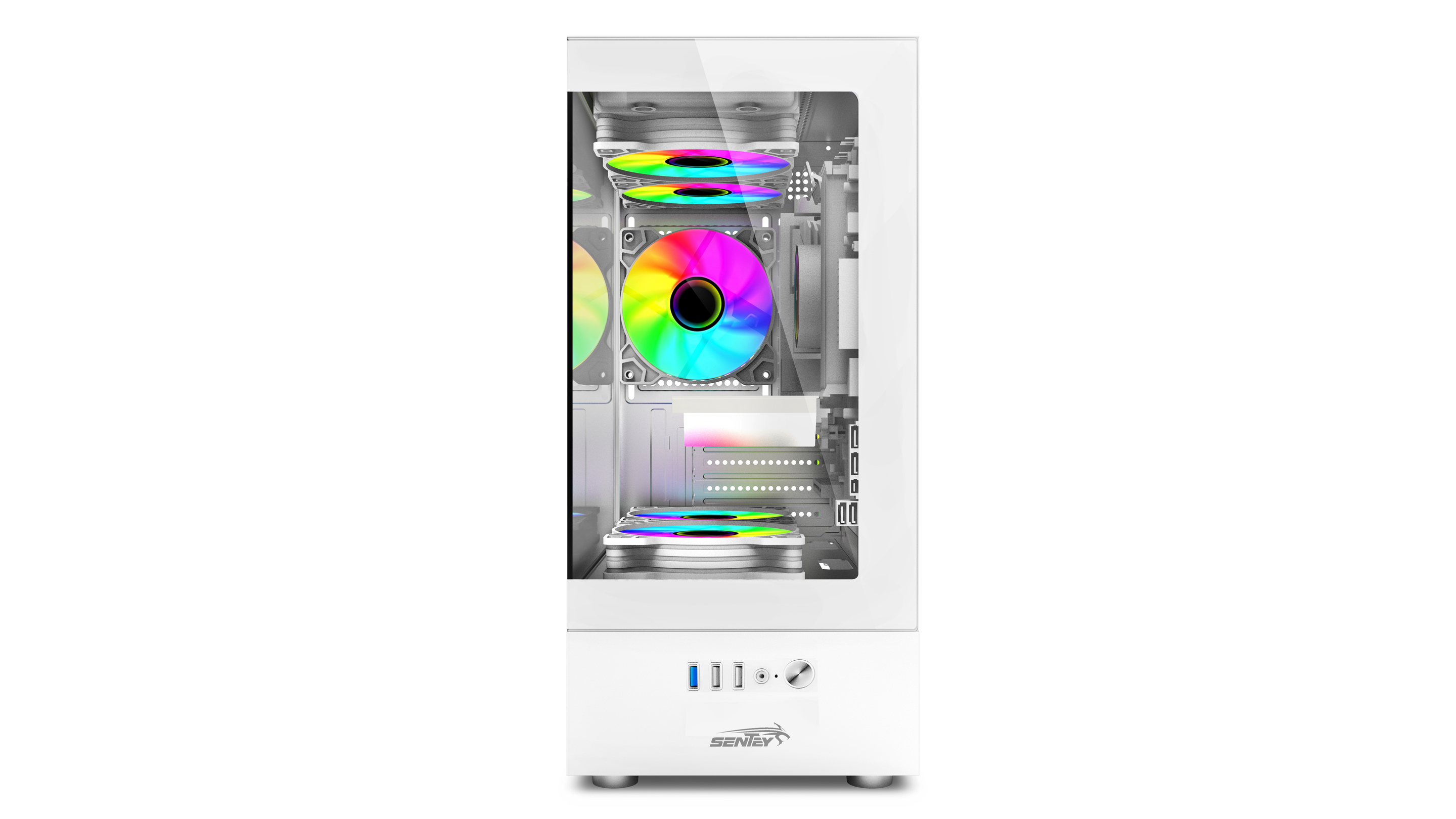 Gabinete Sentey H10 blanco con vidrio templado lateral y frontal y 5 FAN ARGB