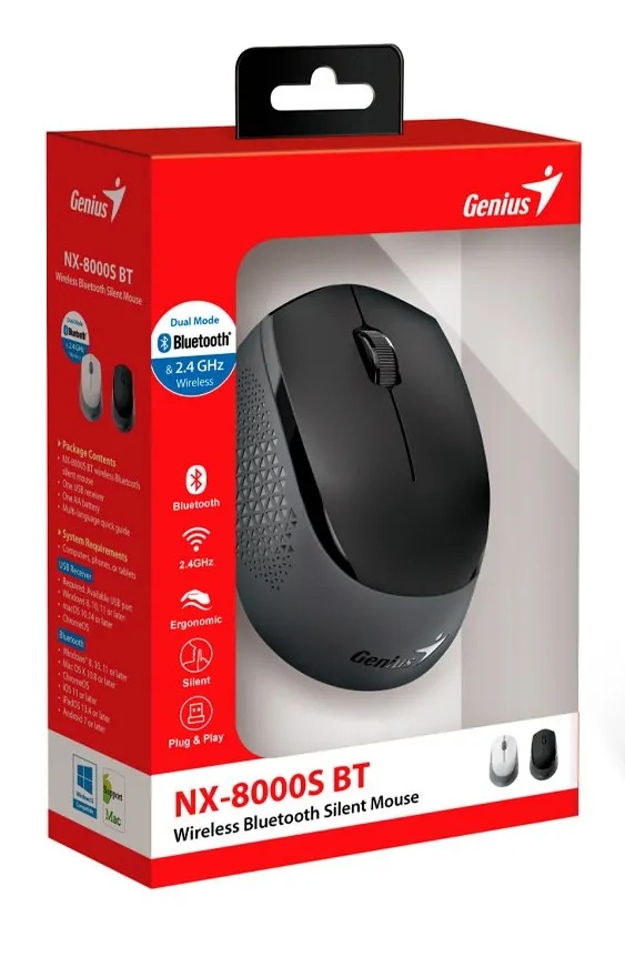 Mouse Inalambrico silencioso Genius Bluetooth Dual NX-8000S BT Negro
