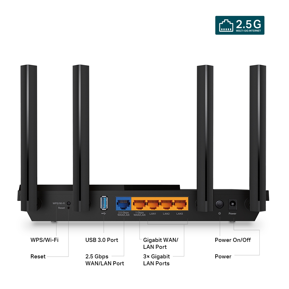 Router TP-Link Archer AX55 PRO Wi-Fi 6 AX3000 Multi-Gigabit con 2 puertos 2.5G y 3 puertos Gigalan