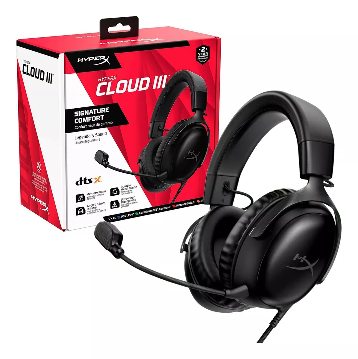 Auriculares HyperX Cloud III DTS X audio espacial 3D Negros