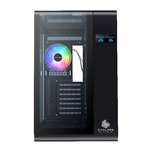 Gabinete Evolabs Synergy 4 FAN ARGB Vidrio Templado Lateral Curvo con controladora y display LCD