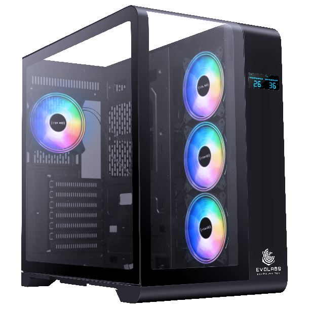 Gabinete Evolabs Synergy 4 FAN ARGB Vidrio Templado Lateral Curvo con controladora y display LCD