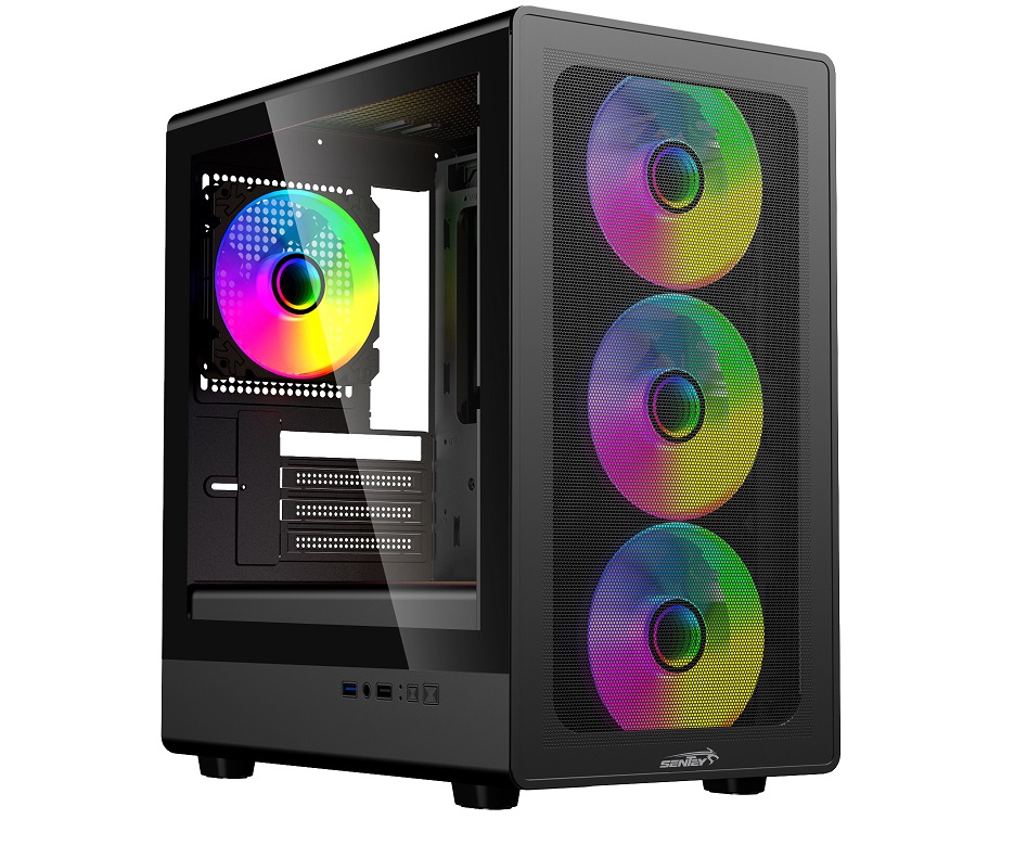 Gabinete Sentey M25 4 Coolers ARGB Vidrio templado lateral frente mesh