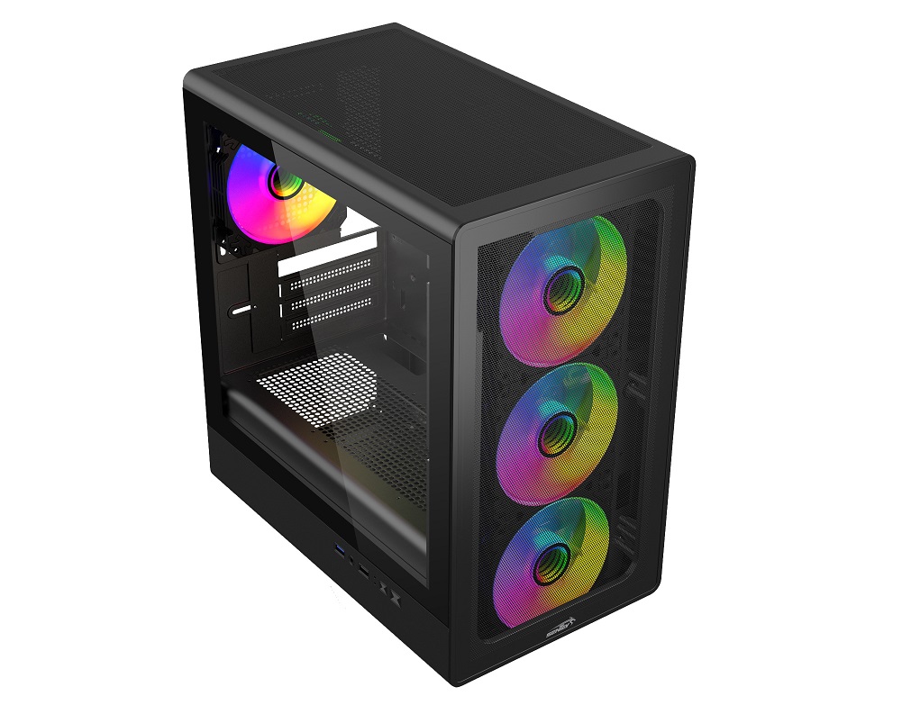 Gabinete Sentey M25 4 Coolers ARGB Vidrio templado lateral frente mesh