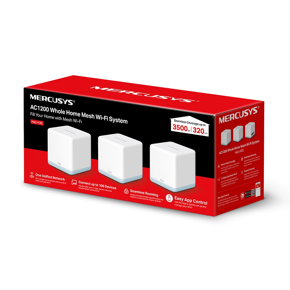 Sistema Mesh Wifi 5 Mercusys Halo H30 AC 1200 MBPS Pack 3 unidades