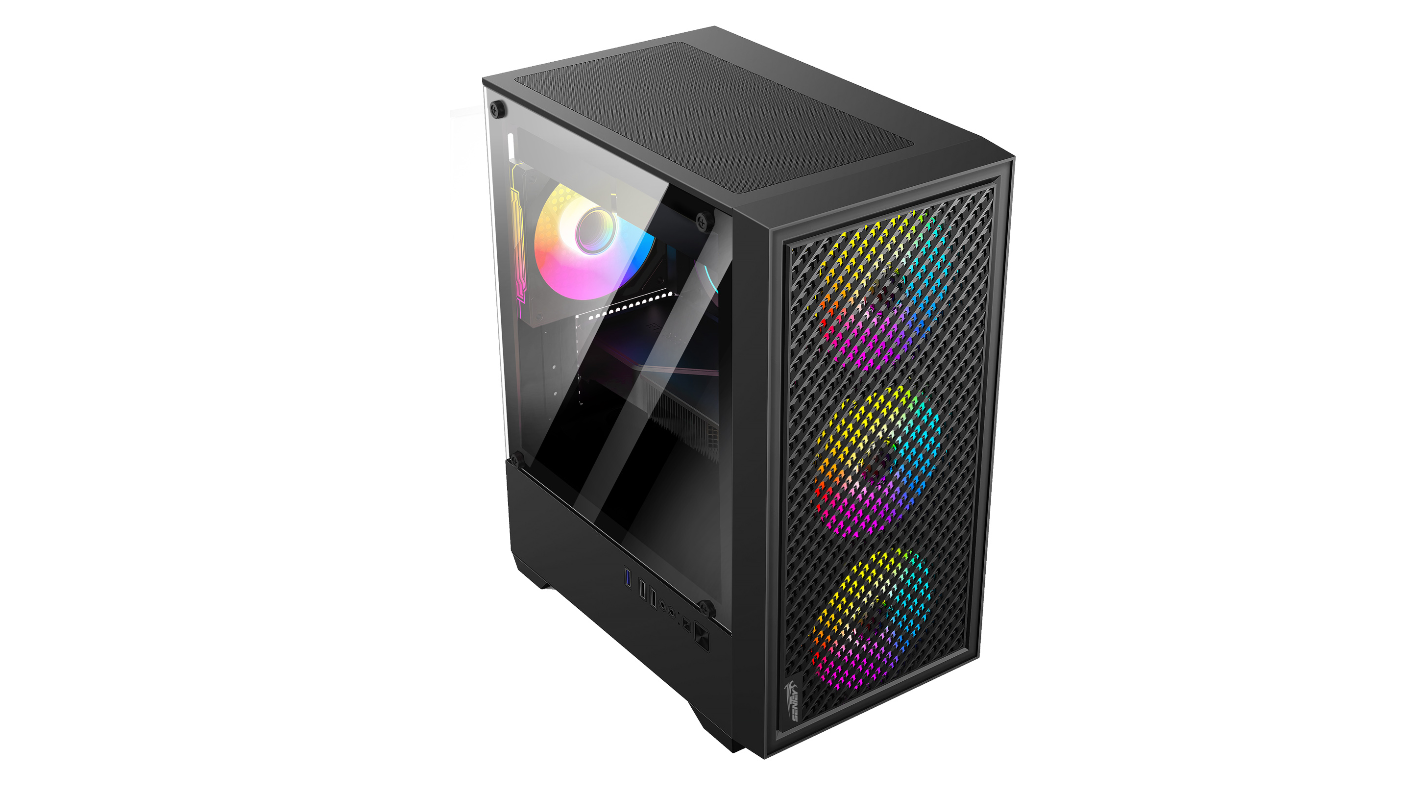 Gabinete Sentey H12 Negro Frente Mesh 4 Fanes FRGB Vidrio templado