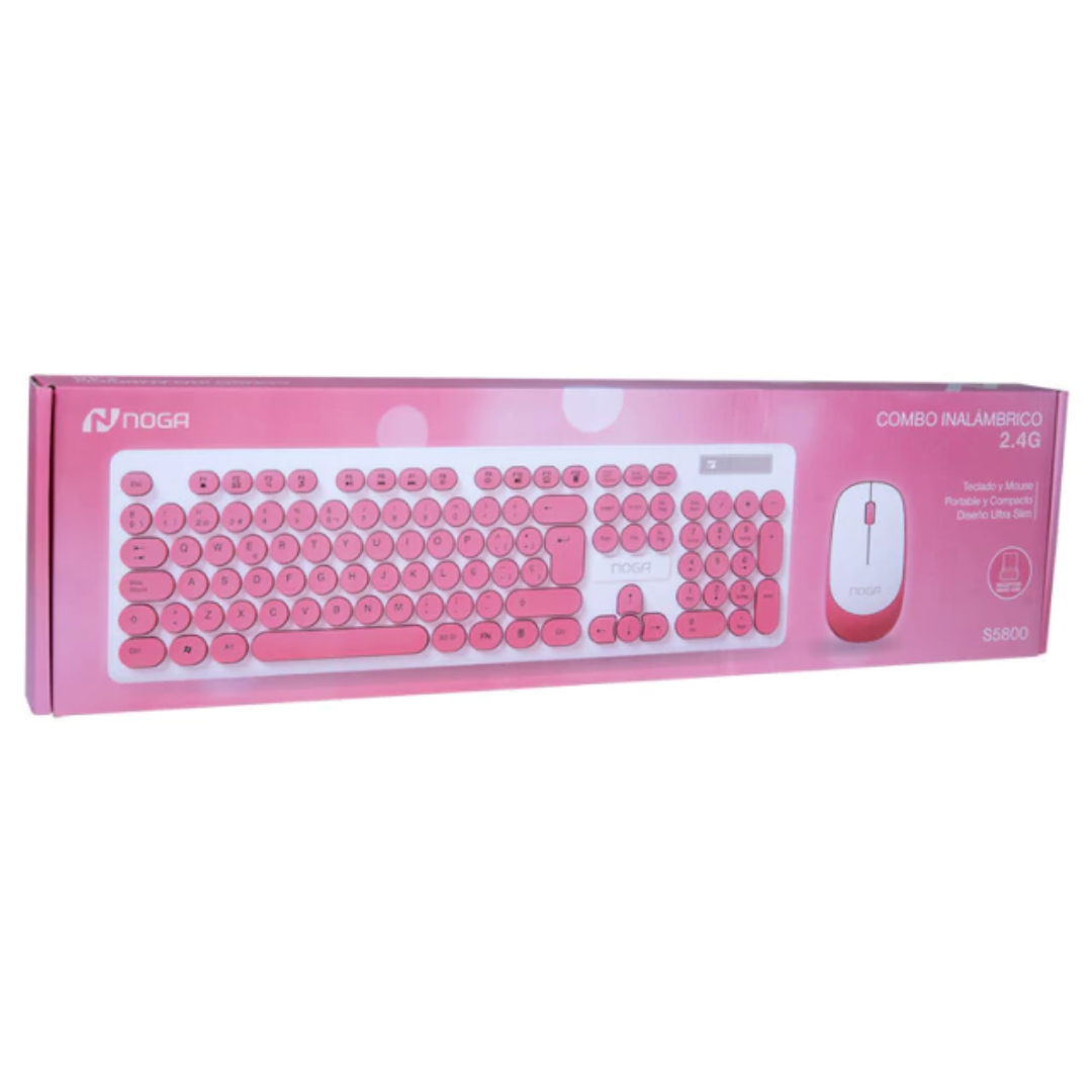 Combo Noga Teclado Y Mouse Wireless Rosa