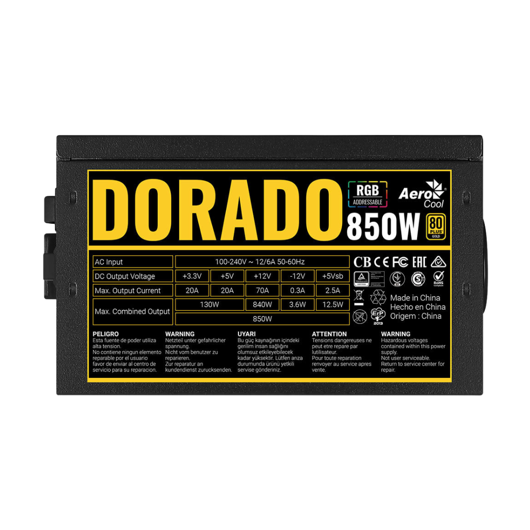 Fuente Aerocool Dorado 850w 80 Plus Gold (argb. Apfc. Full Range)