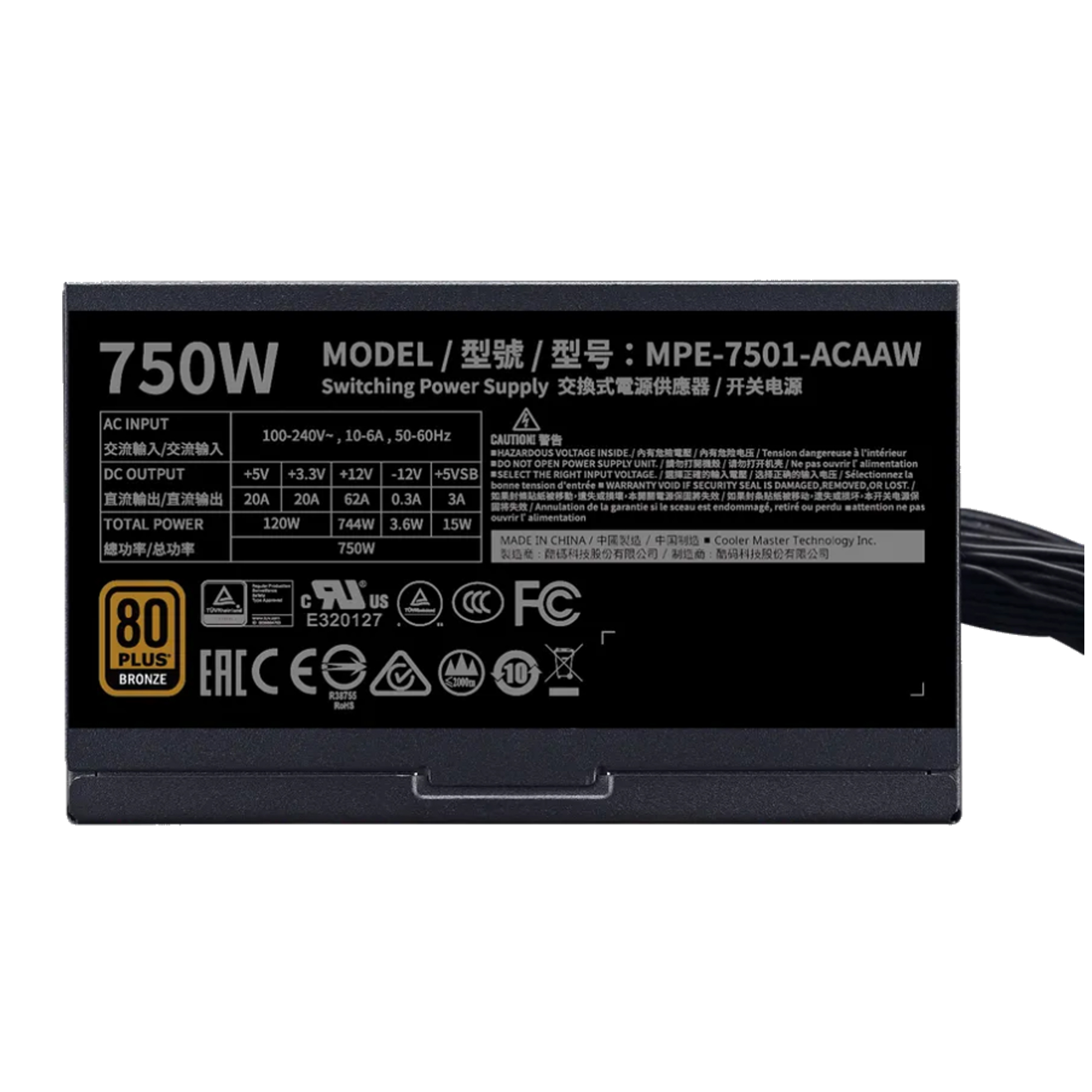 FUENTE COOLERMASTER 750W MWE 80P GOLD V3 NM FR