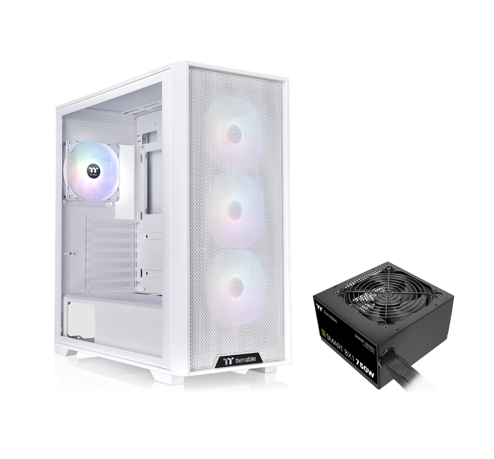 GABINETE GAMER THERMALTAKE H390 MID-TOWER TG FAN ARGB X4 SNOW WHITE C/FUENTE 750W 80P BRONZE