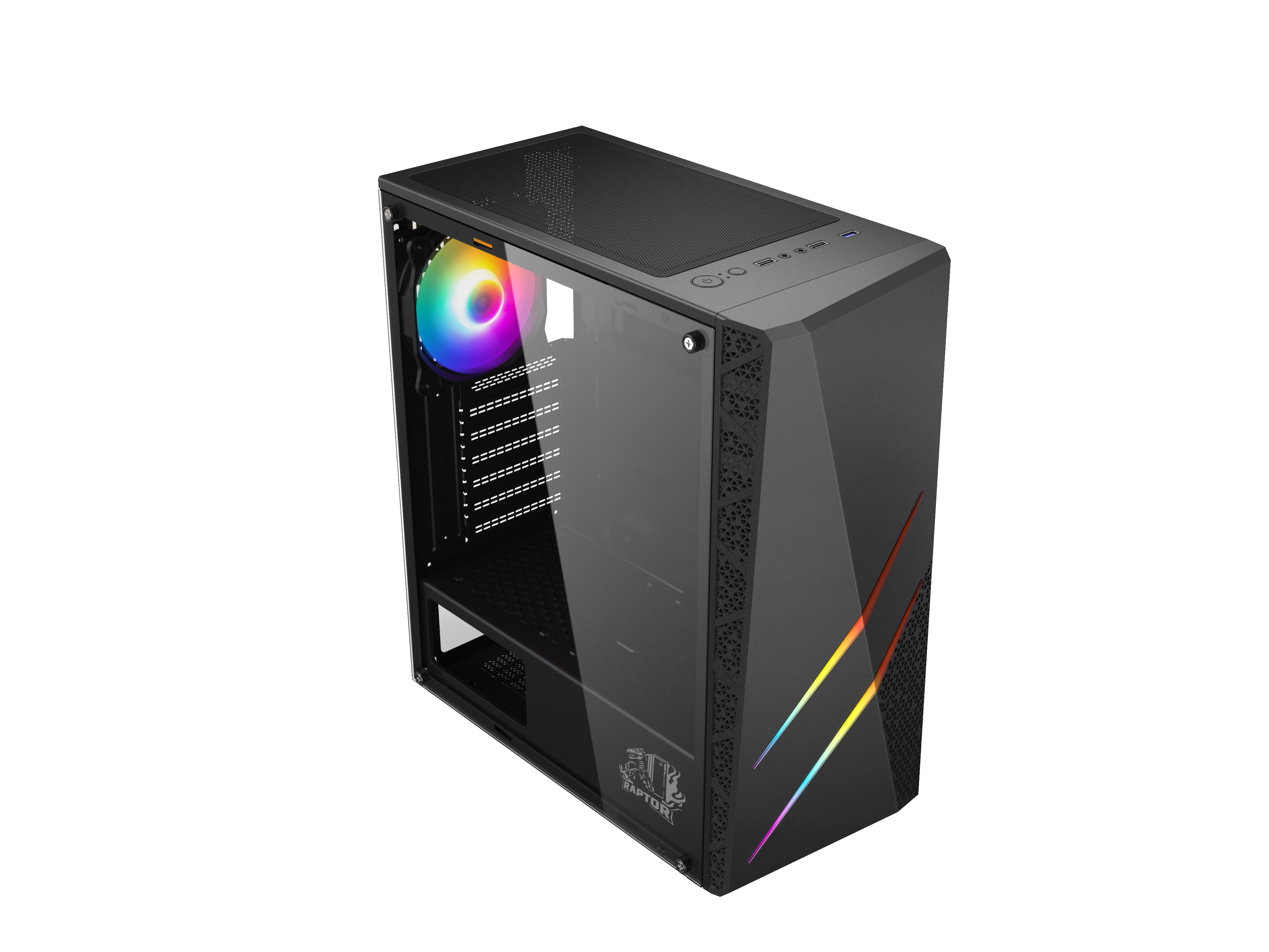 GABINETE GAMER RAPTOR BLAZE FORCE TG MID TOWER RGB FAN X1