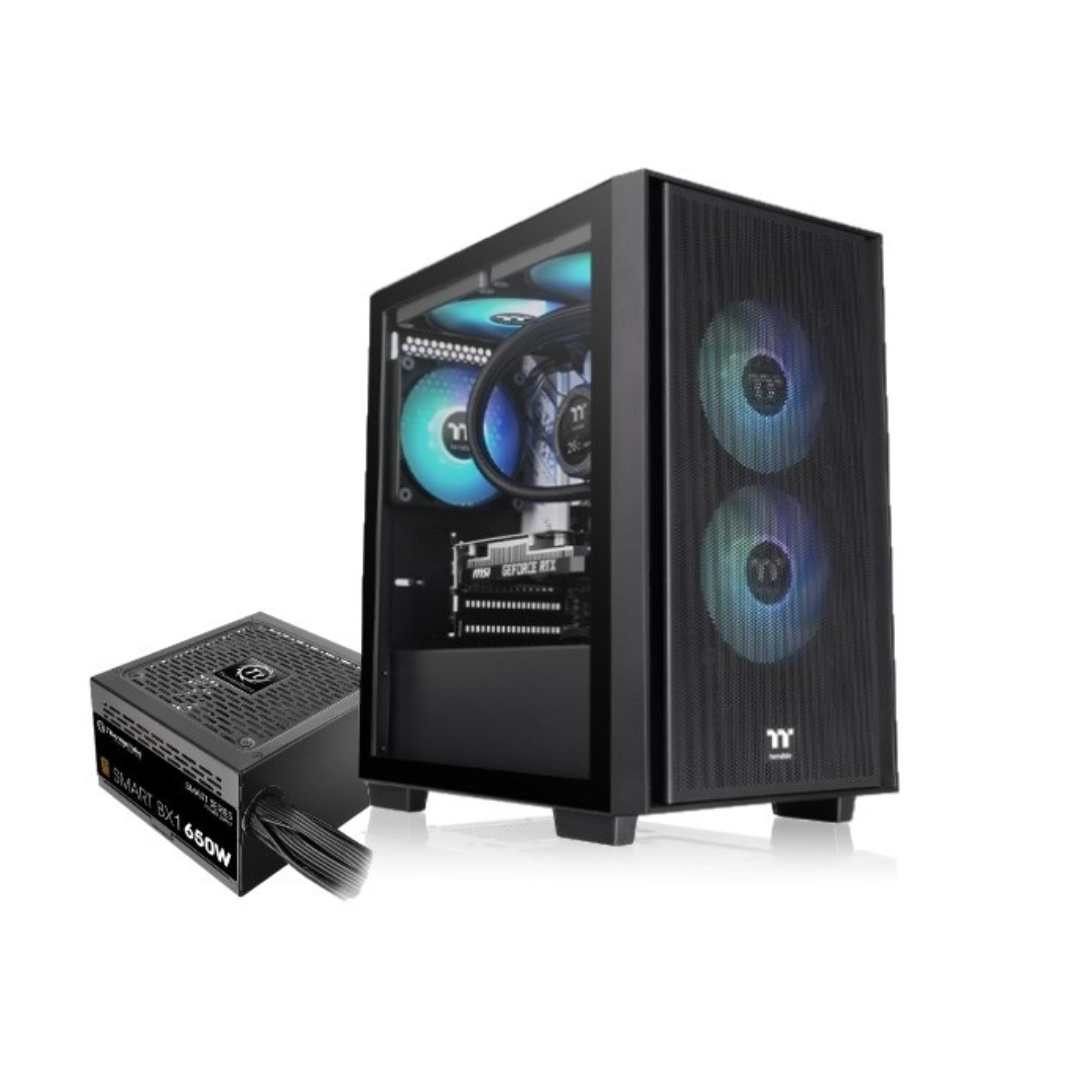 GABINETE GAMER THERMALTAKE H16 M-TOWER FAN ARGB X3 BLACK C/FUENTE 650W 80PLUS BRONZE