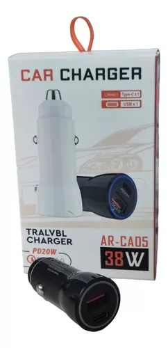 CARGADOR PARA AUTO PD 38W TIPO C Y A