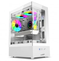 GABINETE SENTEY H10 WHITE VIDRIO TEMPLADP + 5 COOLERS ARGB.