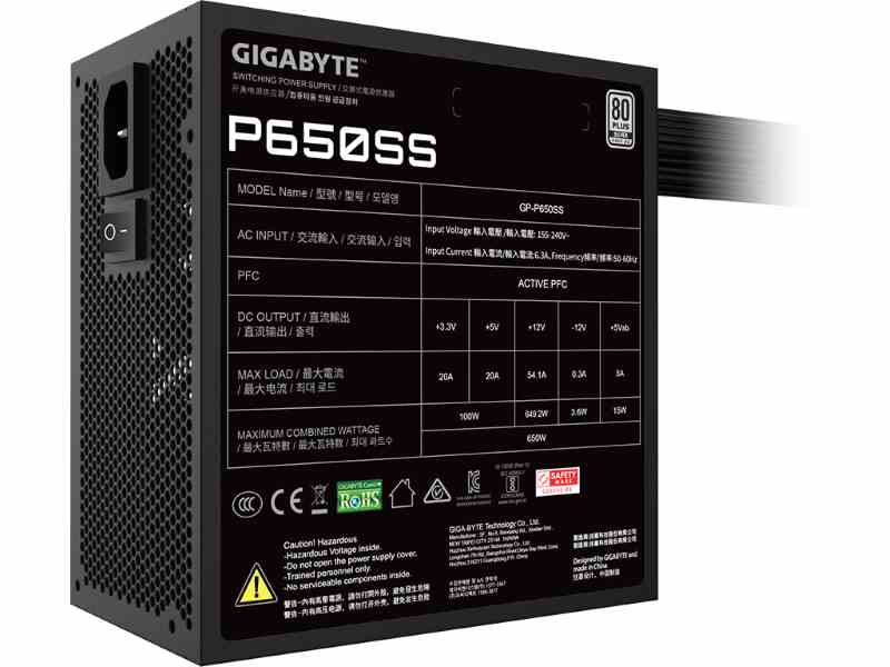 Fuente PC Certificada GIGABYTE 650W 80PLUS SILVER P650SS 80PLUS SILVER
