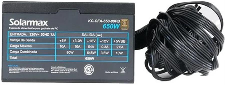 Fuente PC Certificada SOLARMAX  650W 80PLUS BRONCE BLANCA 650W 80 PLUS BRONCE