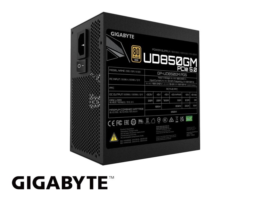 Fuente PC Certificada GIGABYTE 850W GOLD UD850GM MODUL 80PLUS GOLD