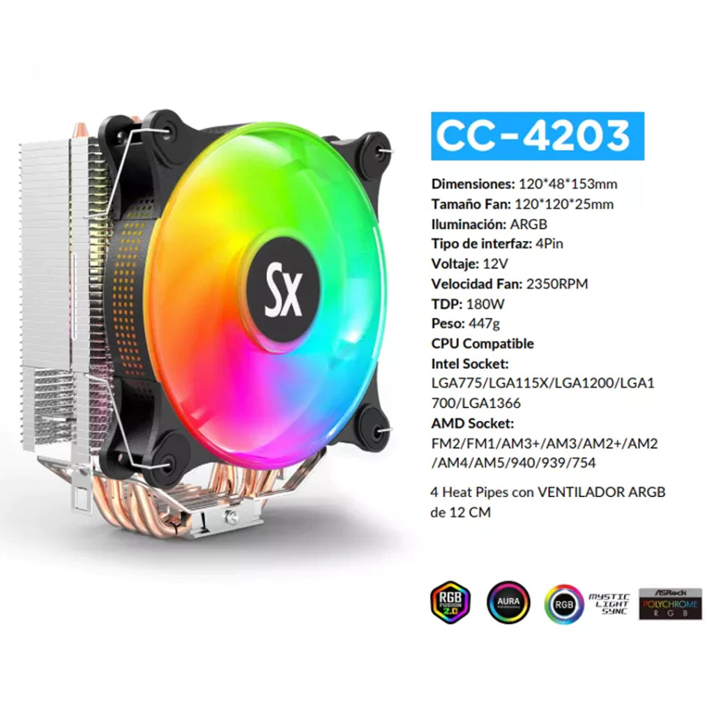 CPU Cooler Solarmax CC-4203 ARGB 120MM Conector 4 Pines Soporta Lga 1700 AM4/AM5