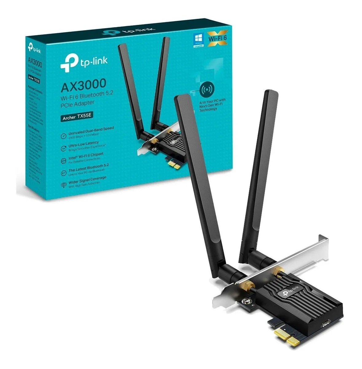 Placa WiFi PCI-E Archer TX55E WiFi 6 Bluetooth 5.2 AX3000
