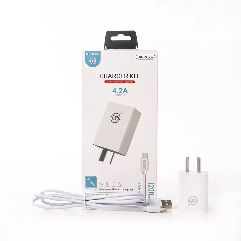 Cargador de pared carga rapida Ditron USB-C 4A cable 120 cms