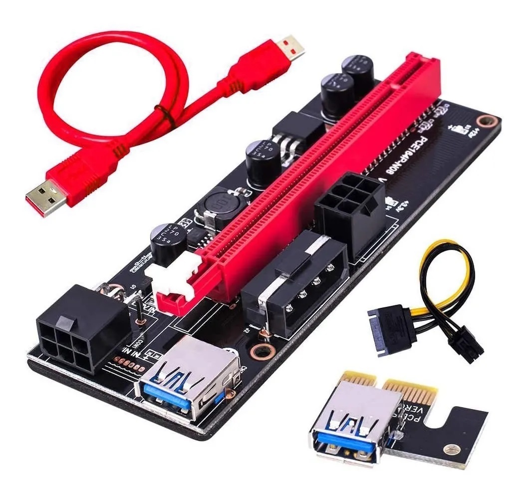 Riser version 009s Plus 16x Pcie molex Mineria con adaptador SATA