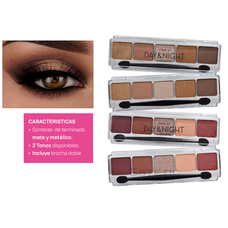 Pack X3 Paleta Sombra x5 Colores Day & Night Pink 21 (PROMO)