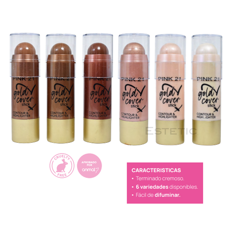 Stick Gold Cover Iluminador + Contorno Barra Pink 21