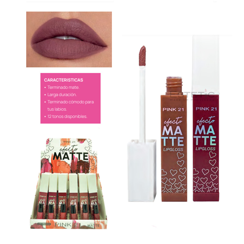 Labial Lip Gloss Efecto Full Matte Pink 21