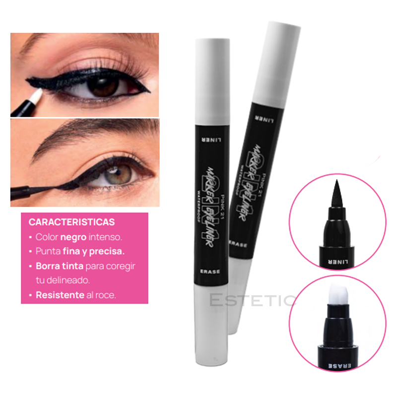 Pack X3 Delineador Fibra 24Hs + Borrador Waterproof Pink 21 (PROMO)