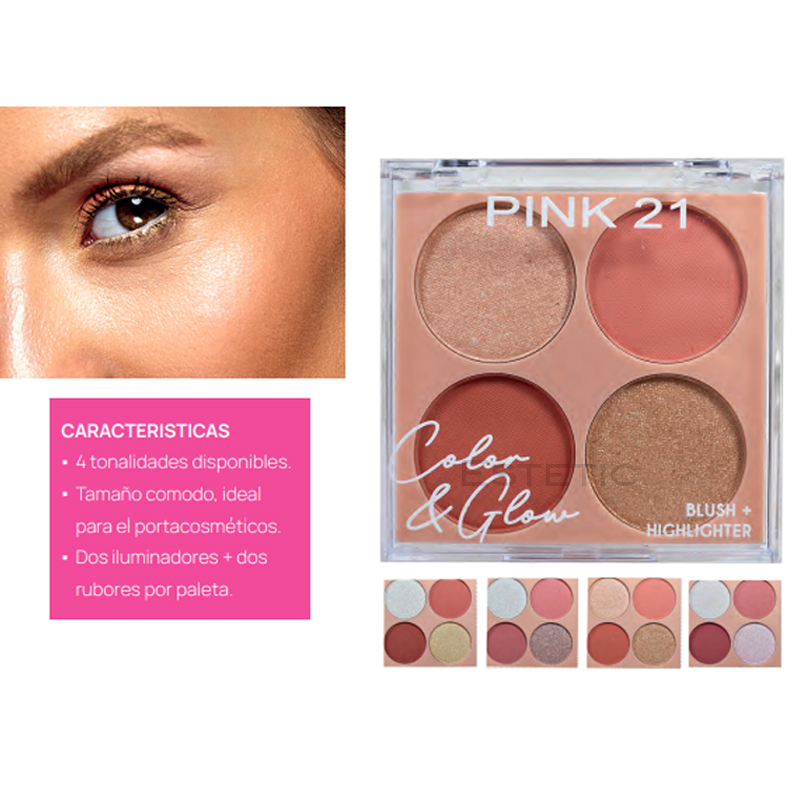 Pack X3 Paleta Rubor + Iluminador Color & Glow HD Pink 21 (PROMO)