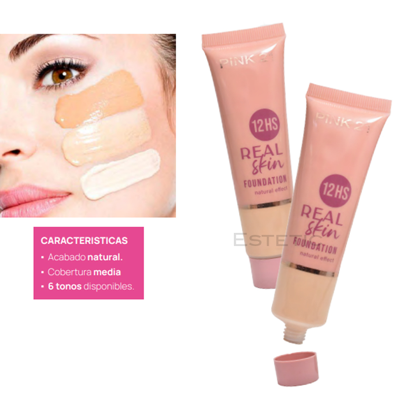 Pack X3 Base Real Skin Natural Effect Pink 21 (PROMO)(SURTIDAS)