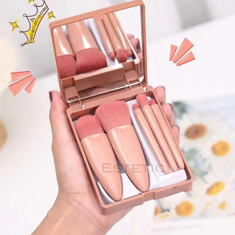 Set 5 Brochas Mini Con Estuche Y Espejo