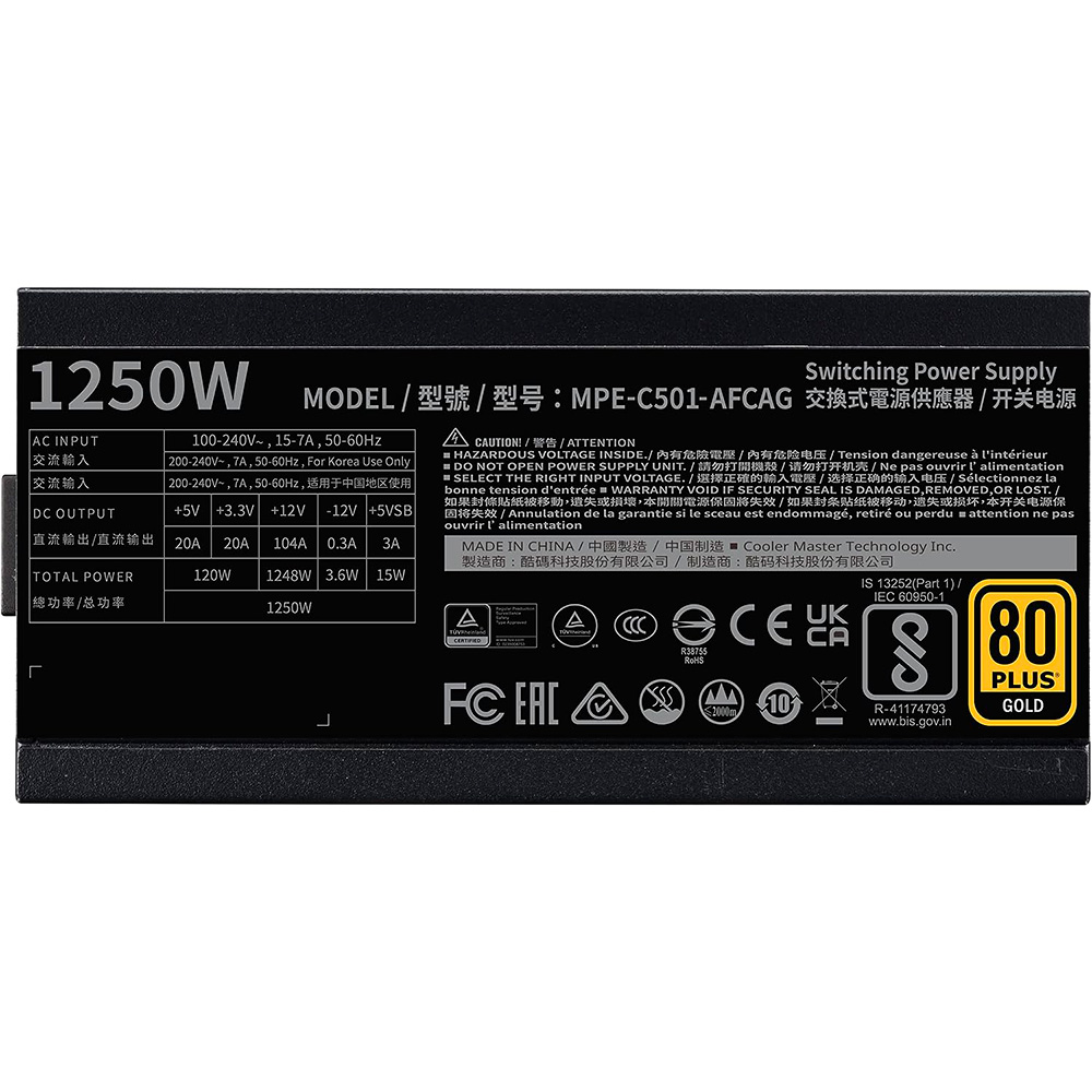 Fuente 1250w 80+ Gold Mwe V2 Atx 3.0 Fm Cooler Master