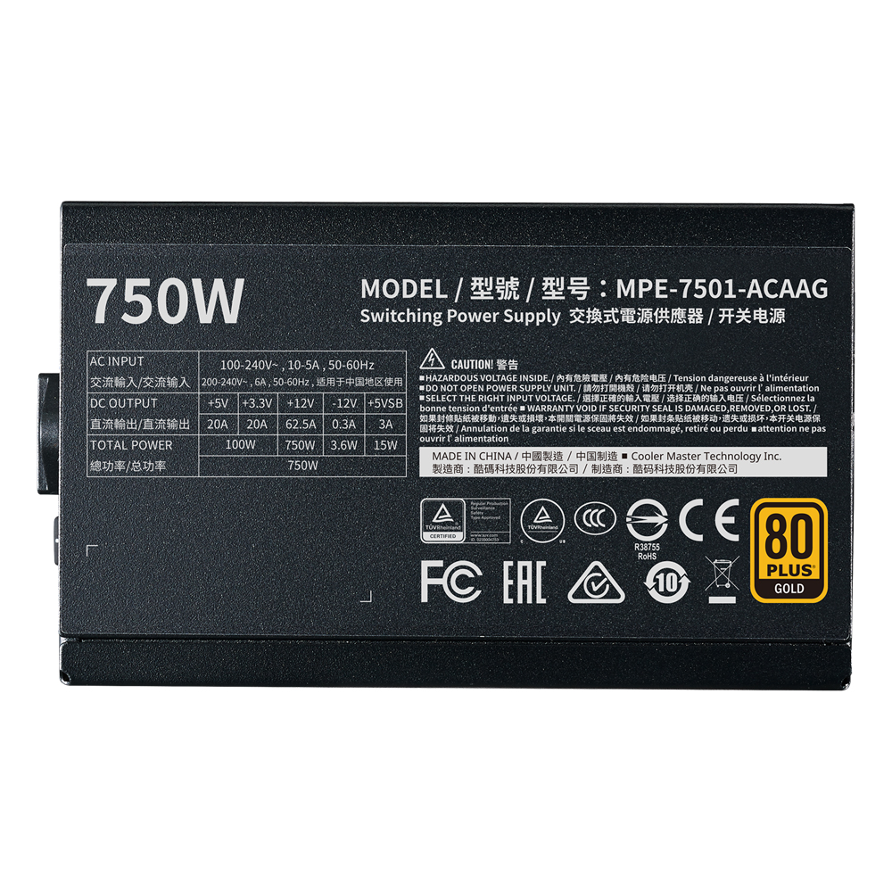 Fuente 750w 80+ Gold Mwe V2 Cooler Master