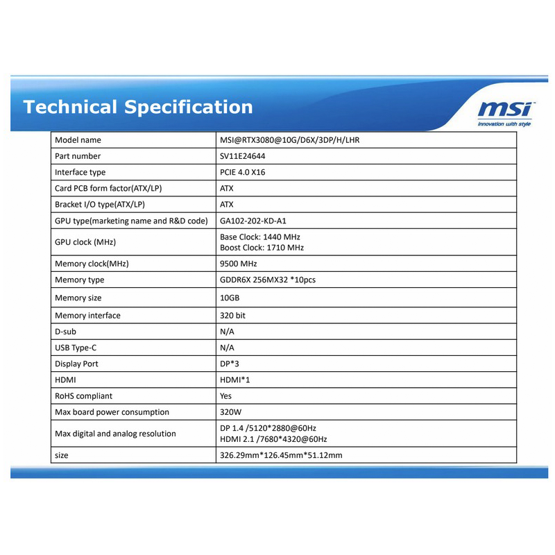 Placa De Video Msi Nvidia Geforce Rtx 3080 10g 3fan Lhr Lenovo Oem