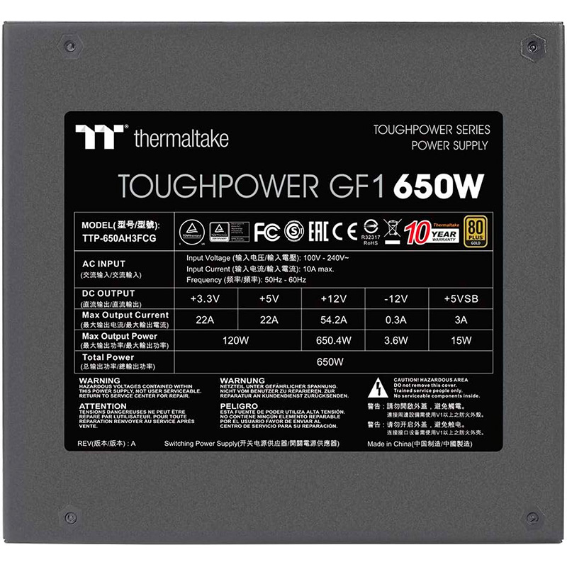 Fuente 650w 80+ Gold Toughpower Gf1 Modular Thermaltake