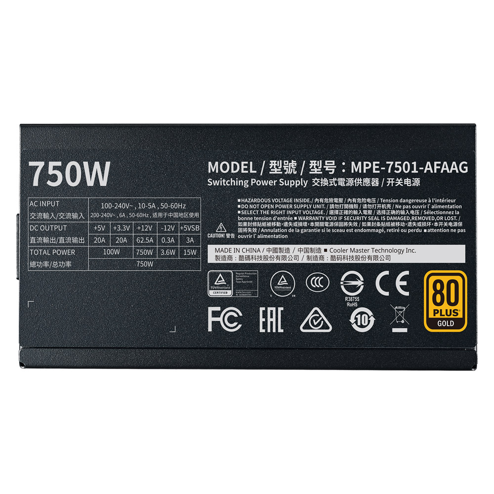 Fuente 750w 80+ Gold Mwe V2 Full Modular Cooler Master