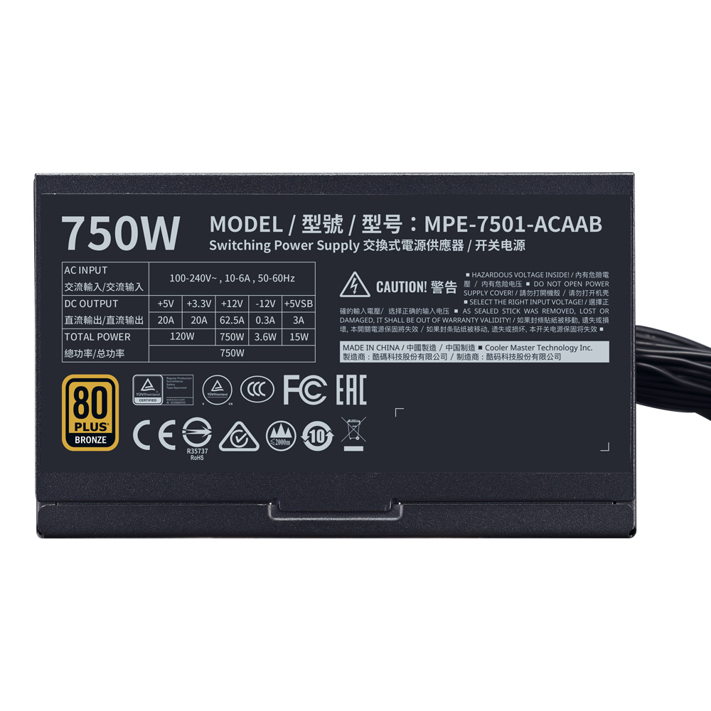 Fuente 750w 80+ Bronze Mwe Cooler Master