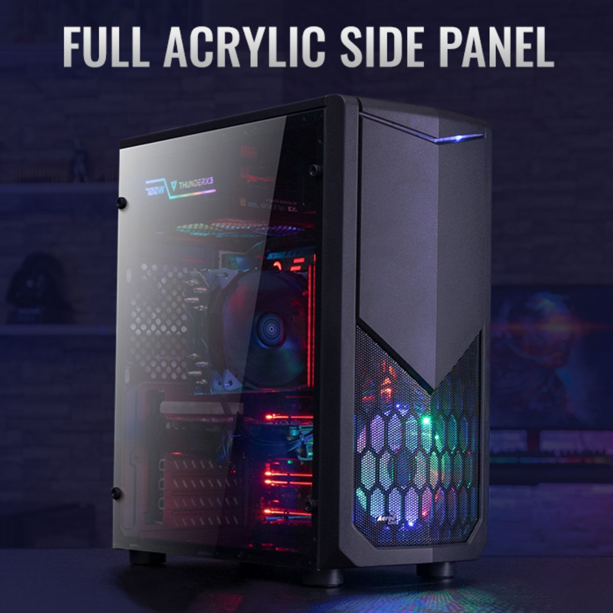 Gabinete Aerocool Tomahawk A BK V3 Mid Tower + 2 Fans ARGB