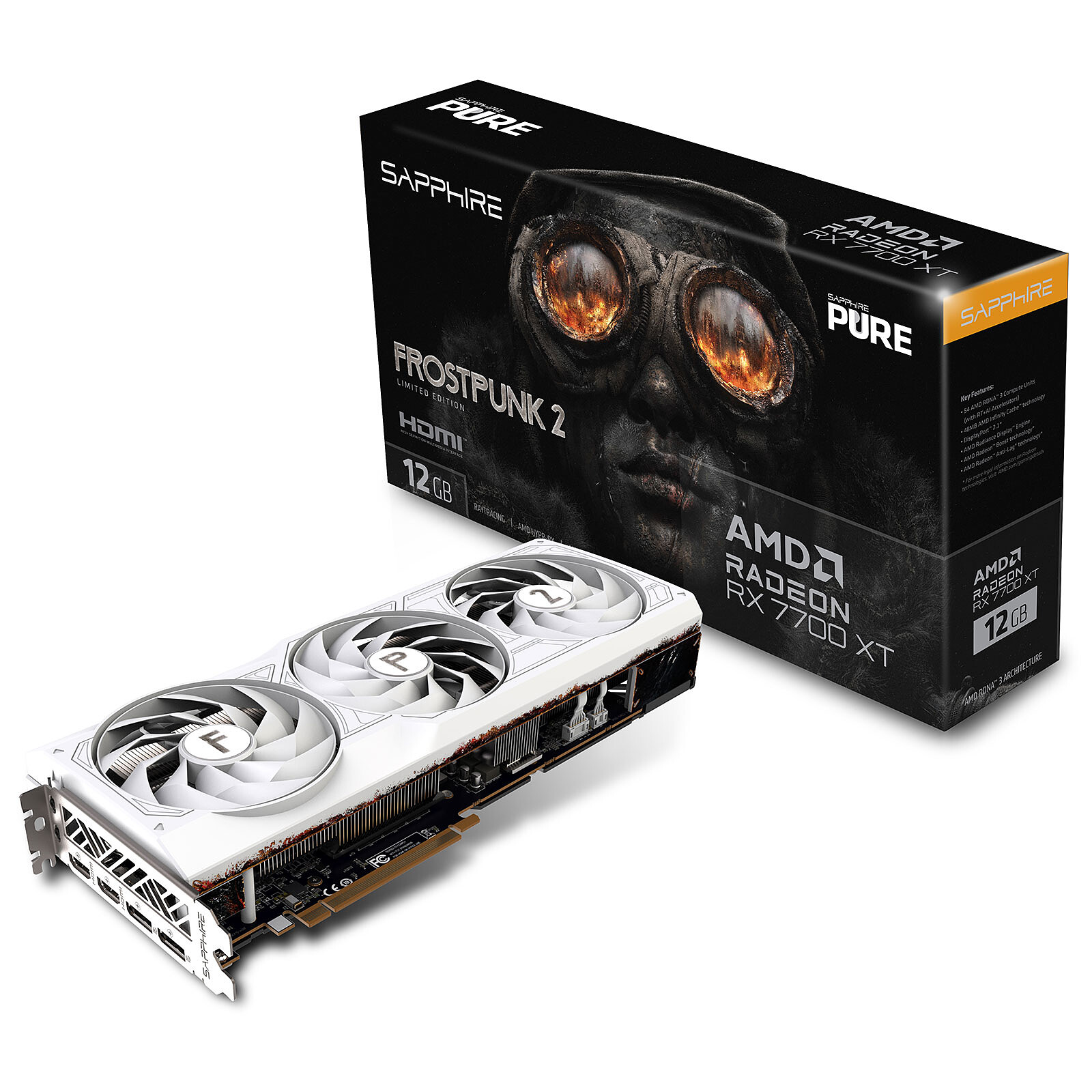 Placa de Video Sapphire Radeon RX 7700 XT PURE FROSTPUNK 2 Ed. 12GB White