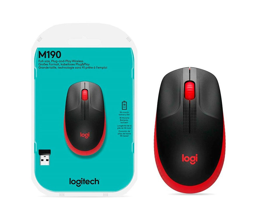 Mouse Logitech Inalambrico M190 Full Size Red