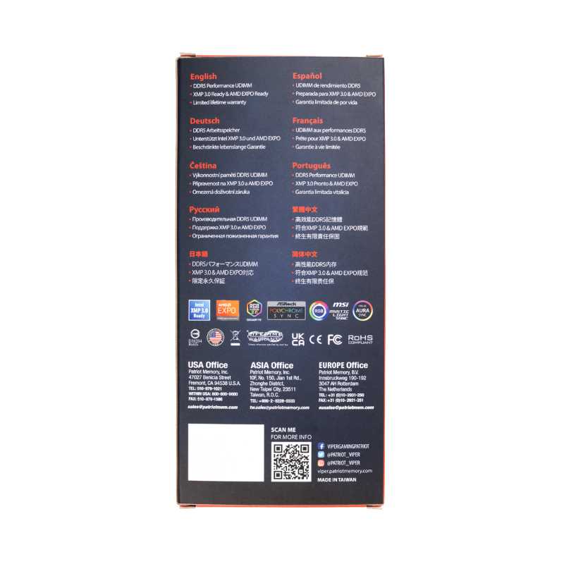 Memoria Ram DDR5 16GB PATRIOT VIPER 16GB DDR5 5600MTS PVER516G56C38W 5600